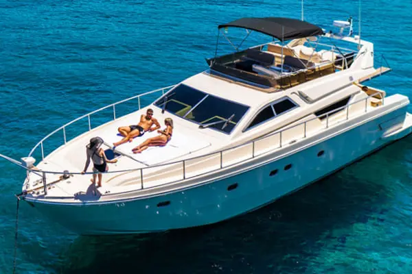 Luxury motor yacht EM OCEAN in the Caribbean Sea at dusk